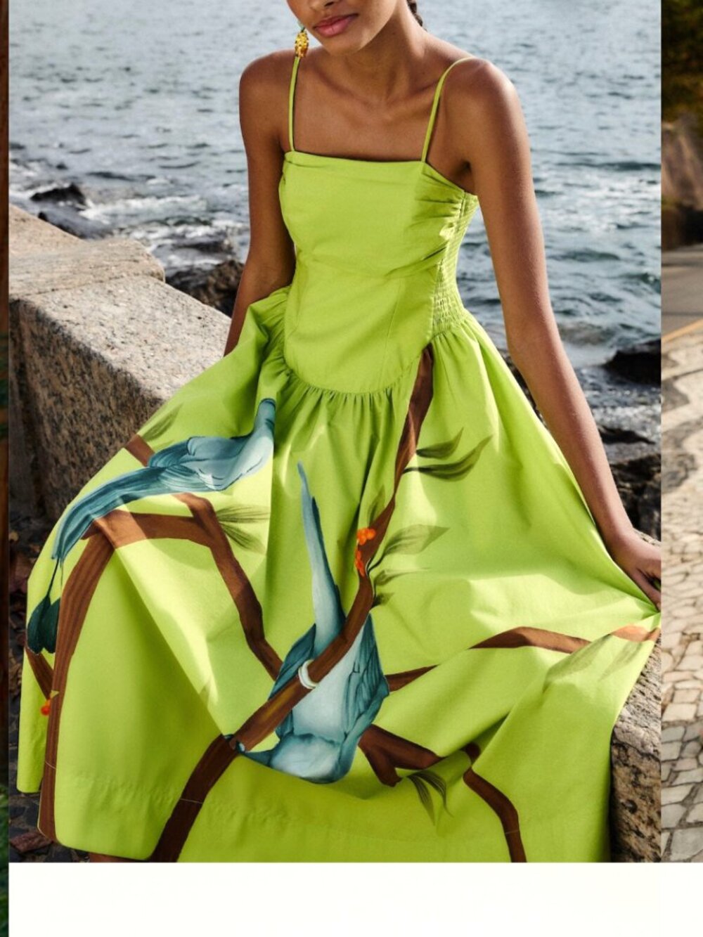 FARM Rio Green Birds Smocked Maxi Dress - Picture 3 of 16